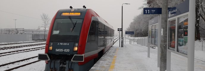 Pociąg pasażerski stojący przy peronie na stacji Końskie, fot. Mirosław Siemieniec
