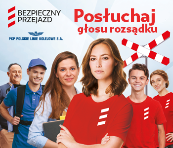 Grafika promocyjna kampanii Bezpieczny Przejazd. Od góry: logotyp Bepieczny Przejazd, napis Posłuchaj głosu rozsądku, poniżej trzy kobiety i trzech mężczyzn w koszulkach kampanii Bezpieczny Przejazd. 