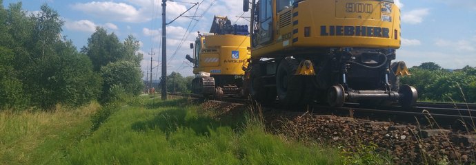 Prace przy budowie przystanku N. Sacz Gorzków, na torach jest pociąg sieciowy, fot. Magdalena Jagła (2)