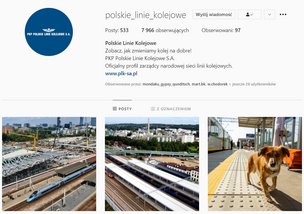 Screen z profilu na Instagramie, z lewej logo, opis i 3 zdjęcia przedstawiające infrastrukturę kolejową.