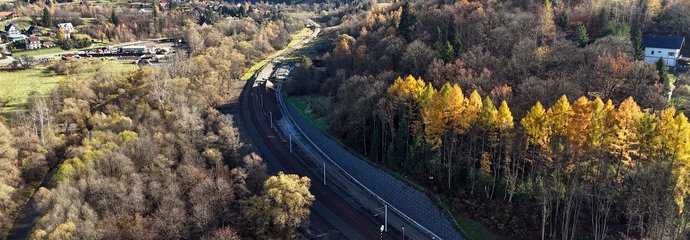 Zmodernizowany tor kolejowy obok ul. Kasprowicza, widok z lotu ptaka, fot. Piotr Hamarnik