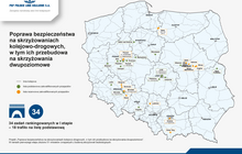 Mapa z zaznaczonymi przejazdami zakwalifikowanymi na listę podstawową i listę rezerwową