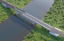 Wizualizacja mostu w Obornikach nad Wartą po przebudowie, po którym jedzie pociąg_fot.PLK