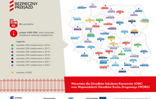 Mapa z naniesionymi lokalizacjami w których odbyły się warsztaty OSK