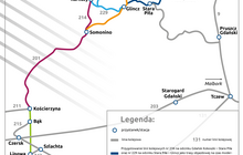 Mapa z zaznaczonym ciągiem transportowym Bydgoszcz - Trójmiasto na którym odbędą się prace.