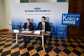 Na zdjęciu: Ireneusz Merchel, prezes Zarządu PKP Polskich Linii Kolejowych S.A. oraz Andrzej Bittel, sekretarz stanu w Ministerstwie Infrastruktury