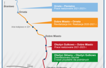Schemat przebiegu linii kolejowej z Olsztyna do Braniewa, autor: PLK