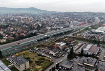 Myślenice. Widok z lotu ptaka na miejsce w którym zaprojektowana będzie stacja końcowa, fot. Piotr Hamarnik