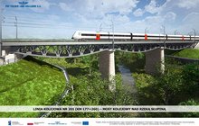 Wizualizacja: Linia kolejowa 201, widok z powietrza na most kolejowy nad Słupiną w Żukowie. wiz. Krzysztof Mikołajczyk