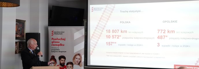 Warsztat OSK w Nysie Dyrekotr Biura Bezxpieczeństwa wyjaśnia zasady bezpiecznego poruszania się w obrębie przejazdów kolejowo-drogowych fot. Przemek Pawlik