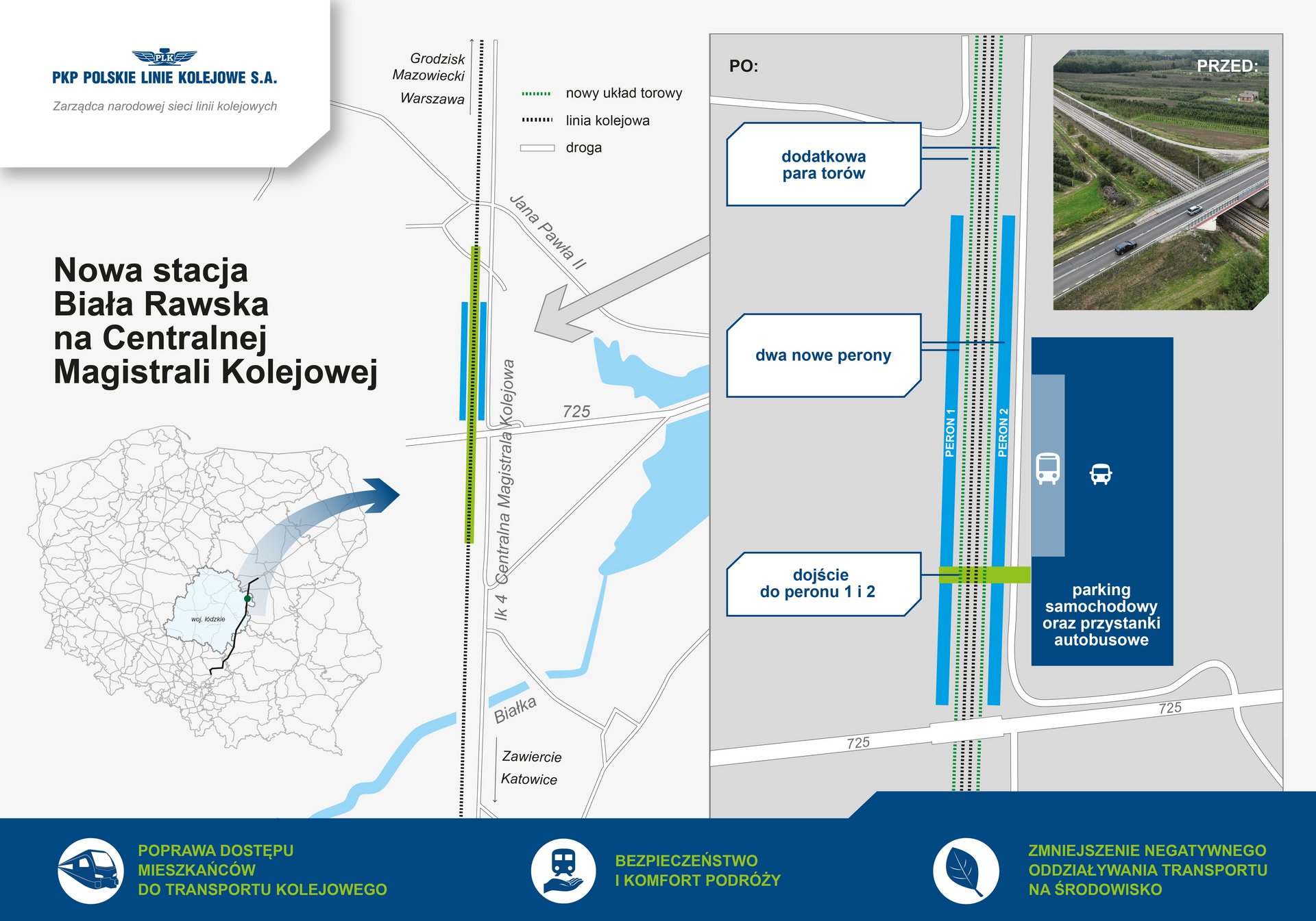 Mapa - Nowy przystanek Biała Rawska CMK aut. PLK SA
