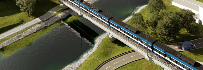 Grafika przedstawiająca most kolejowy w km 15+444 na linii kolejowej nr 104 Chabówka - Nowy Sącz w Mszanie Dolnej