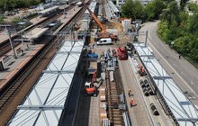 Widok z góry na stację Warszawa Gdańska, widać nowe przejście i przebudowywany peron, fot. A.Lewandowski, P. Mieszkowski (2)