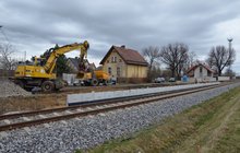 Budowa przystanku w Strzelcach. Widać pracującą koparkę oraz linie kolejową Wrocław-Świdnica. Fot. M. Pabiańska