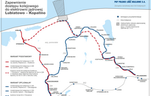 Mapa z wariantami linii kolejowej do elektrowni jądrowej. Autor Małgorzata Przybysz