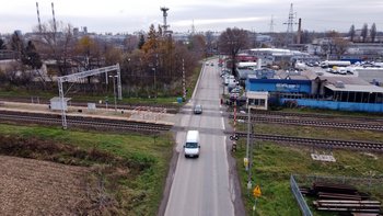 Przejazd kolejowo-drogowy na ul. Blokowej, widok z lotu ptaka, fot. Piotr Hamarnik