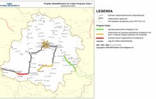 Mapa województwa łódzkiego z projektami zakwalifikowanymi do II etapu Programu Kolej+