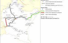 Mapa województwa podkarpackiego z projektami zakwalifikowanymi do II etapu Programu Kolej+