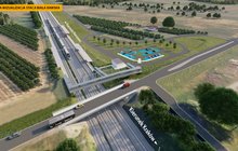 Wstępna wizualizacja stacji Biała Rawska Wstępna wizualizacja stacji Biała Rawska przedstawia usytuowanie nowych peronów na Centralnej Magistrali Kolejowej w pobliżu wiaduktu nad czterema torami na drodze wojewódzkiej nr 725. Na wizualizacji znajdują się perony, pociąg na torach, kładka dla pieszych nad torami, wiadukt drogowy, parking dla samochodów.