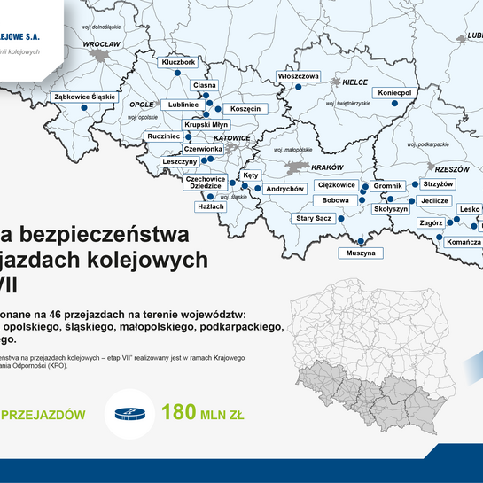 Mapa przejazdów przeznaczonych do przebudowy w ramach zadania finansowanego z KPO_aut. PLK SA