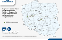 Mapa z zaznaczonymi przejazdami kolejowo-drogowymi zakwalifikowanymi na listę podstawową
