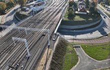 Widok z drona na wiadukt nad ul Suwalską w Ełku fot Paweł Chamera PKP Polskie Linie Kolejowe SA