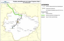 Mapa województwa świętokrzyskiego z projektami zakwalifikowanymi do II etapu Programu Kolej+