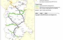 Mapa województwa lubuskiego z projektami zakwalifikowanymi do II etapu Programu Kolej+