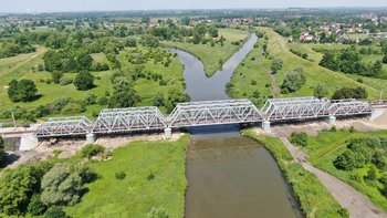 Widok z drona na remontowany most na linii Trzebinia - Oświęcim. autor Maciej Pawłowski