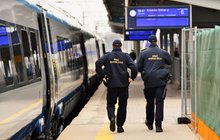 Funkcjonariusze SOK na peronie Warszawy Zachodniej, obok pociąg Pendolino, fot. Martyn Janduła