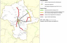 Mapa województwa mazowieckiego z projektami zakwalifikowanymi do II etapu Programu Kolej+