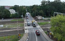 Widok z góry na przejazd kolejowo-drogowy na ul. Marsa w Rembertowie, fot. A. Lewandowski, P. Mieszkowski