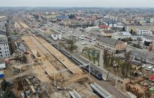 Łapy - widok z drona na budowę peronów fot Paweł Mieszkowski PKP Polskie Linie Kolejowe SA