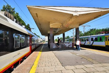 Stacja Warszawa Wawer, pociąg przy peronie i oczekujący podróżni fot. Martyn Janduła