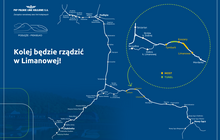 Mapka z zaznaczonym odcinkiem Tymbark - Limanowa