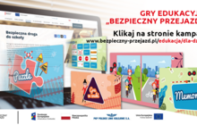 Grafika przedstawiająca screeny z gier edukacyjnych Bezpieczny Przejazd oraz link do strony kampanii: www.bezpieczny-przejazd.pl/edukacja/aplikacje-mobilne