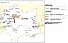 Mapa województwa małopolskiego z projektami zakwalifikowanymi do II etapu Programu Kolej+