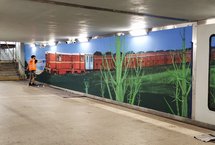 Mural powstaje w przejściu podziemnym na stacji Bytom, fot. Aleksander Głowacki, Polskie Linie Kolejowe (1)