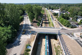 Widok z lotu ptaka na wiadukt drogowy ul. Dobrego Urobku w Katowicach fot. Kamil Stuczeń