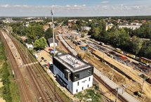 Przebudowa stacji Gliwice Łabędy z lotu ptaka, maszyny na torach, fot. Krzysztof Ścigała Polskie Linie Kolejowe 4