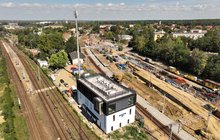 Przebudowa stacji Gliwice Łabędy z lotu ptaka, maszyny na torach, fot. Krzysztof Ścigała Polskie Linie Kolejowe 4