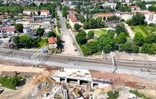 Wiadukt kolejowy nad ul. Szczecińską w Słupsku Widok z góry na przebudowę wiaduktu kolejowego nad ul. Szczecińską w Słupsku, fot. Tomasz Kuźma, PLK SA