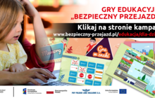 Grafika przedstawiająca screeny z gier edukacyjnych Bezpieczny Przejazd oraz link do strony kampanii: www.bezpieczny-przejazd.pl/edukacja/aplikacje-mobilne