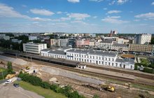 Budowa nowego peronu w stacji Sosnowiec Główny, widok z lotu ptaka na stację, fot. Szymon Grochowski