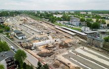 Stacja kolejowa Katowice Ligota w przebudowie, widok lotniczy na wykonywane prace, fot. Łukasz Hachuła
