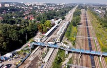 Widok z lotu ptaka na stację kolejową Kraków Bieżanów, fot. Piotr Hamarnik