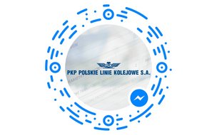 Logotyp PLK, dookoła kod umożliwiający po skanowaniu przejście do messengera.