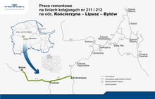 Mapa z lokalizacjami linii kolejowych nr 211 i 212 Kościerzyna-Lipusz-Bytów_autor_Małgorzata Przybysz_PLK