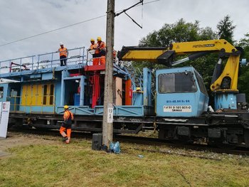 Stacja Wadowice - pociąg sieciowy - prace, fot. Dorota Szalacha