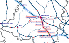 Mapa z zaznaczonym odcinkiem Opole - Kędzierzyn-Koźle